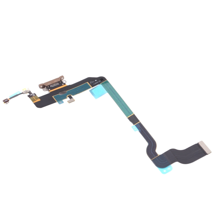 iPhone XS charging port replacement flex cable, angled view with ribbon and connectors