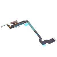 iPhone XS charging port replacement flex cable, angled view with ribbon and connectors