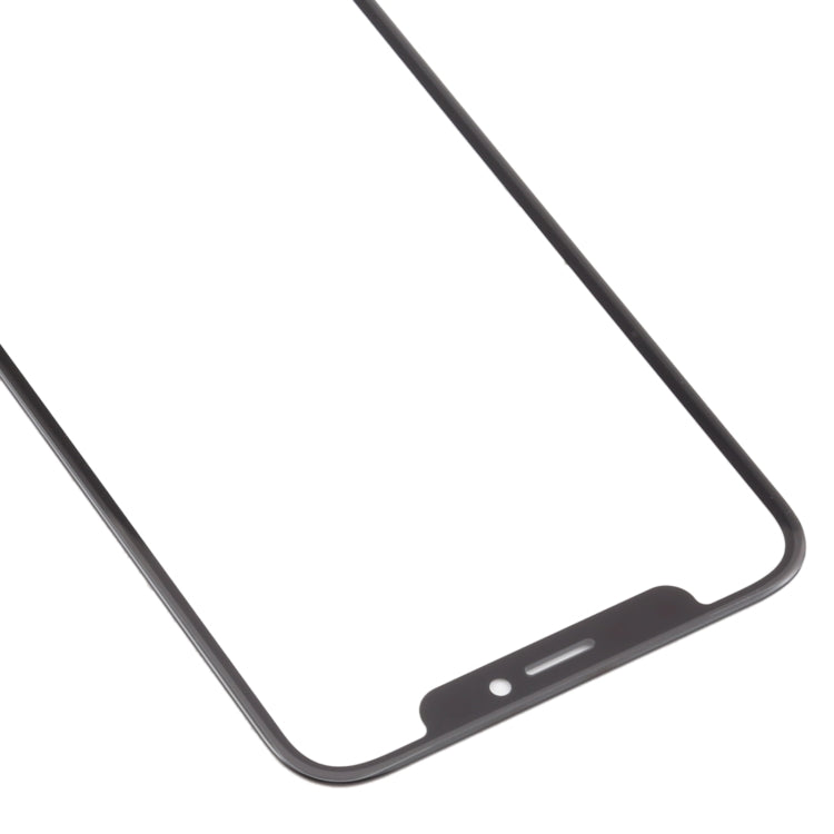 iPhone XS touch panel replacement, close-up of curved edge and speaker opening