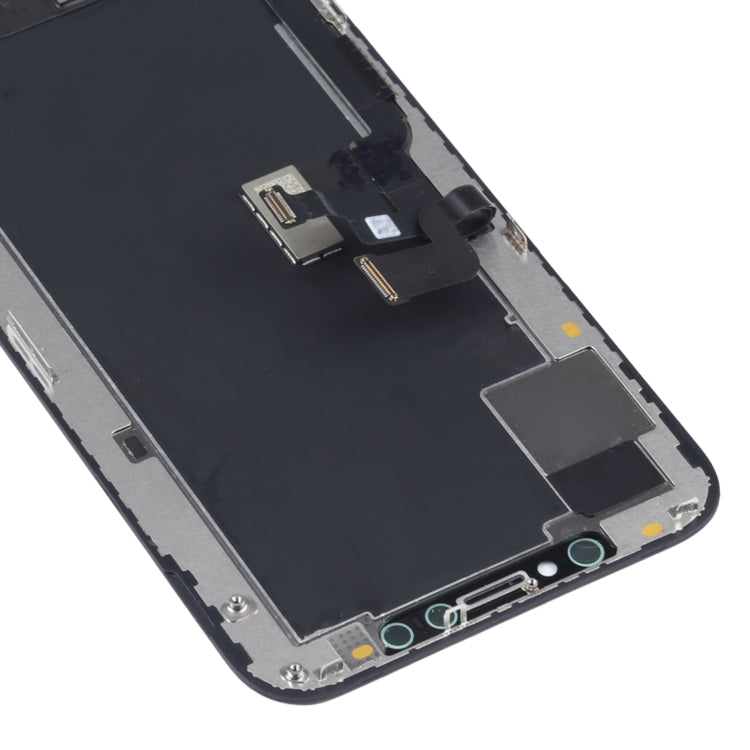 iPhone XS OLED replacement screen close-up, showing front module and connectors