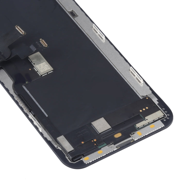 iPhone XS OLED replacement screen close-up of edge components and flex cables