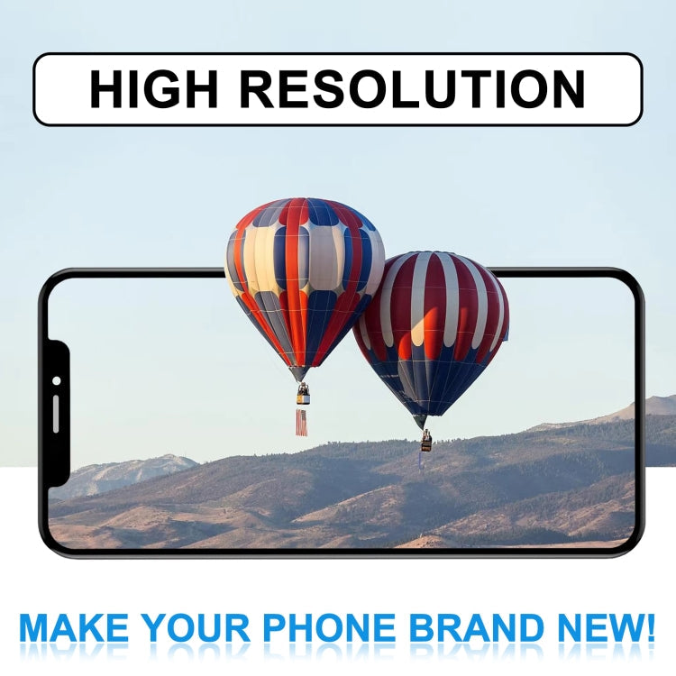 iPhone XS screen with high resolution banner and hot air balloons display