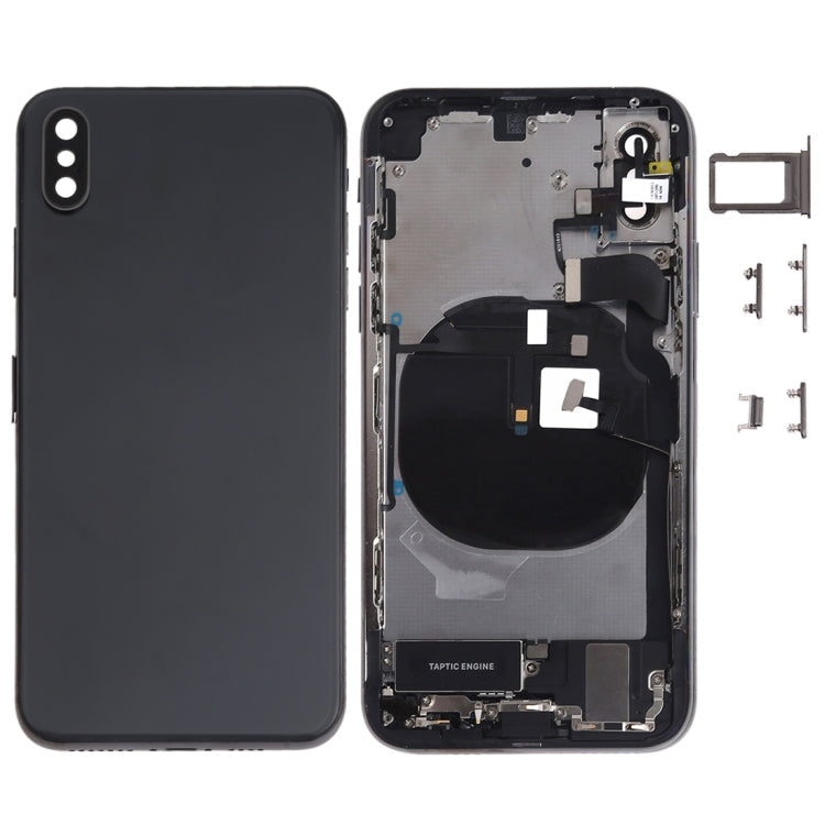 iPhone XS full housing assembly, black: front and back panels with internal components visible