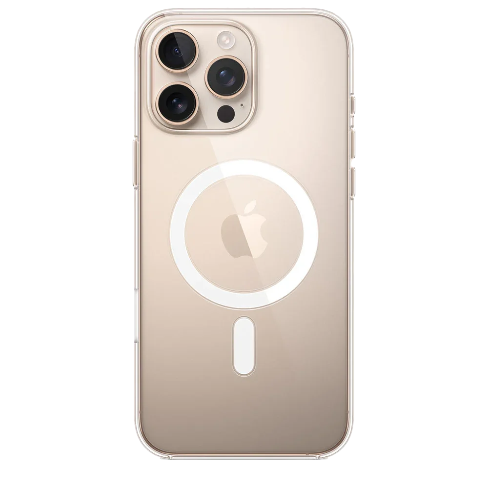 Clear MagSafe case for iPhone 16 Pro Max, light beige with MagSafe ring