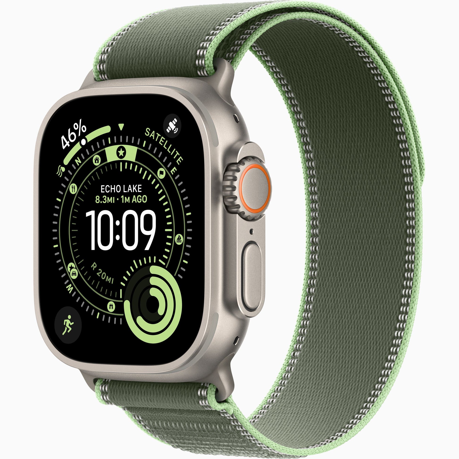 Apple Watch Ultra 3 green woven watch band with neon trim