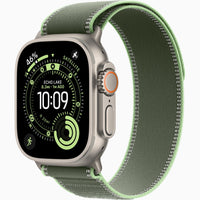 Apple Watch Ultra 3 green woven watch band with neon trim
