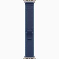 Apple Watch Ultra 3 fabric strap in dark blue with adjustable hook-and-loop