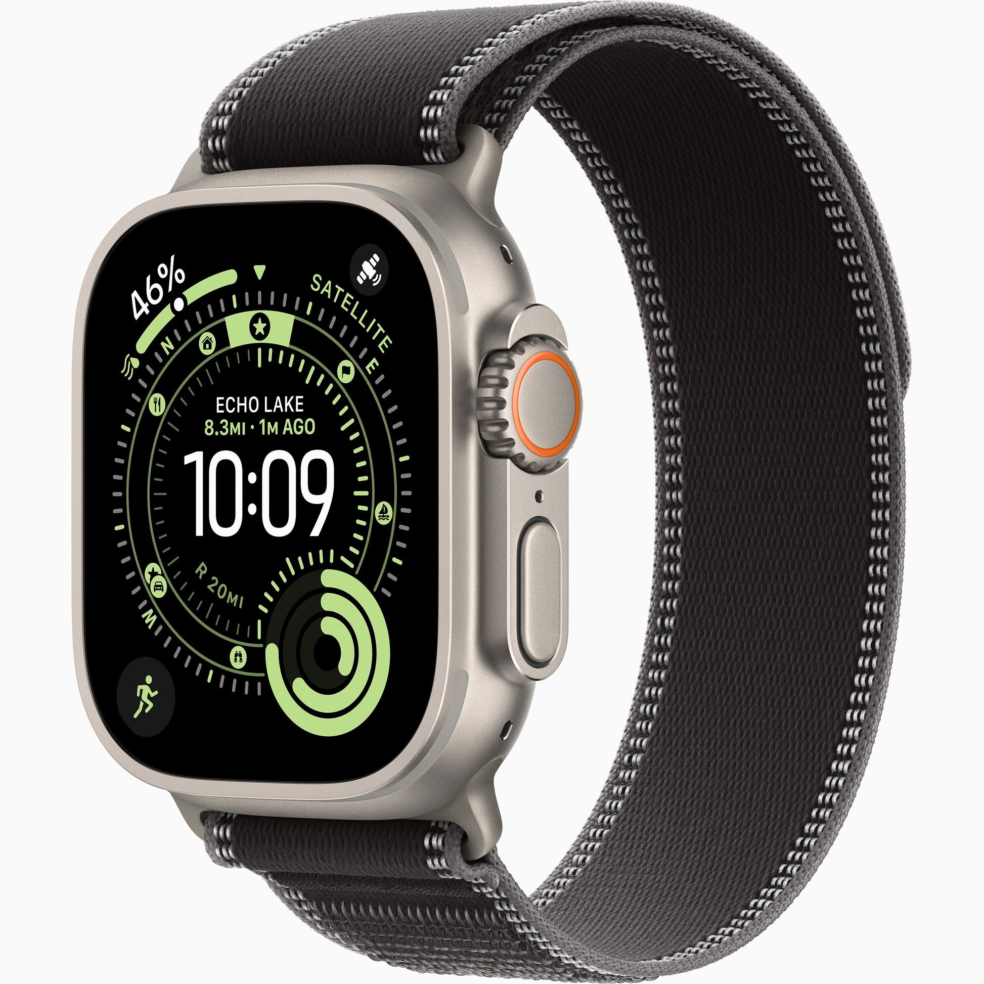 Apple Watch Ultra 3 charcoal black woven watch band with contrasting light stitching