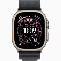 Apple Watch Ultra 3 with dark charcoal/black band and rugged watch display