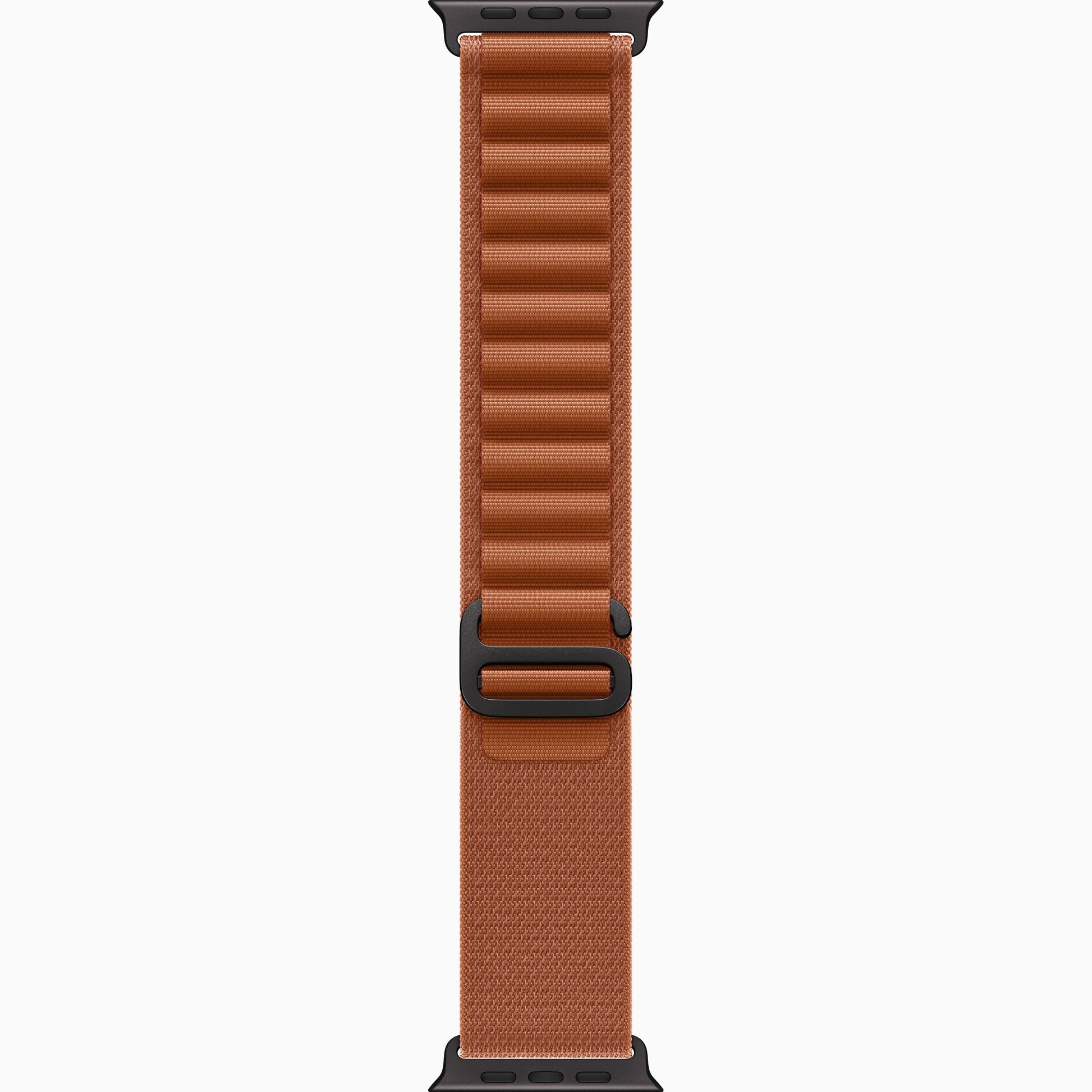 Terra-cotta woven watch band shown from the top with clasp detail