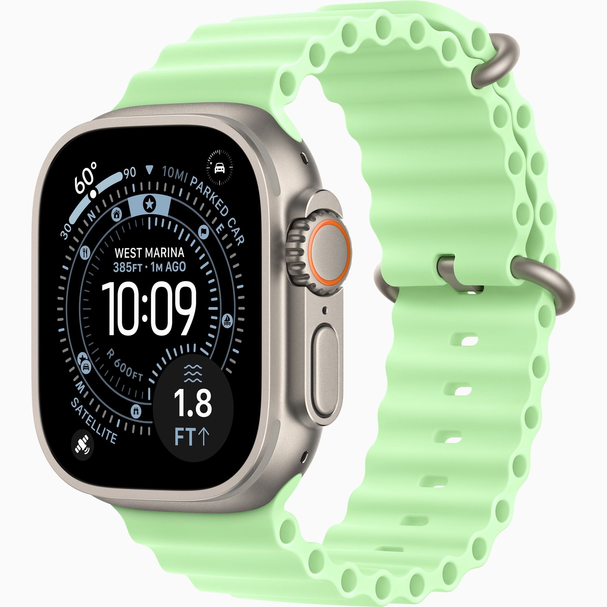 Apple Watch Ultra 3 neon green perforated silicone band with secure pin mounts