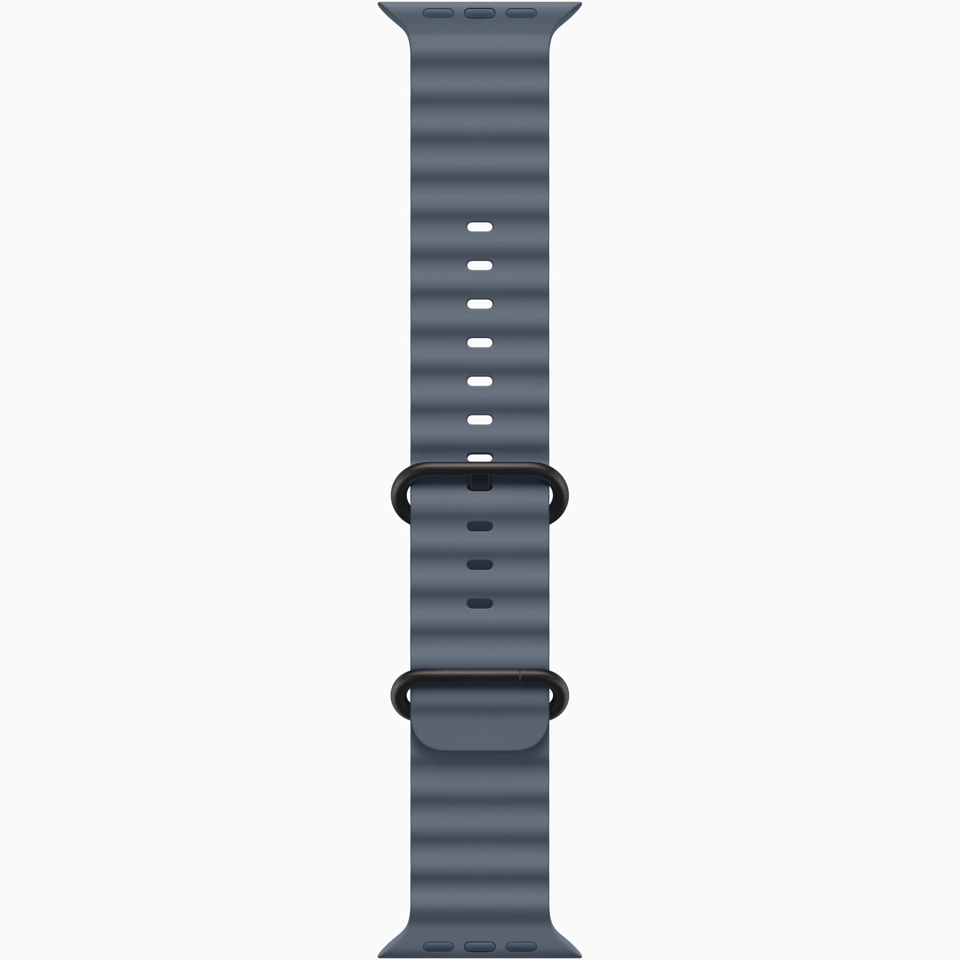 Apple Watch Ultra 3 with blue silicone watch band, side view of band and lugs