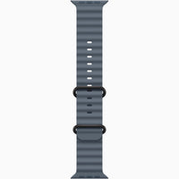 Apple Watch Ultra 3 with blue silicone watch band, side view of band and lugs