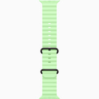 Neon green perforated watch band with two rows of holes and clasp tabs