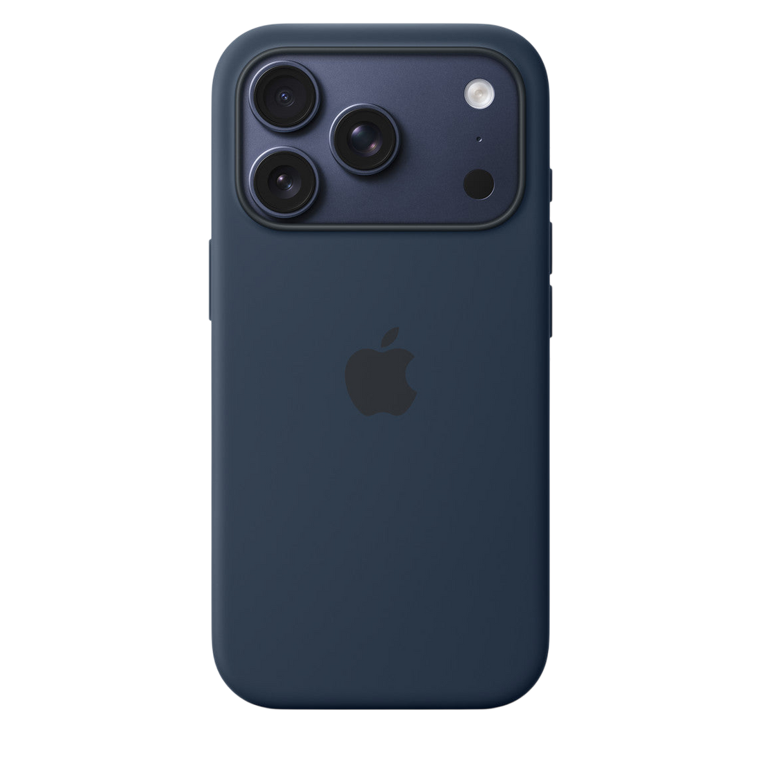 Apple MagSafe silicone case for iPhone, dark blue back with Apple logo and camera cutouts