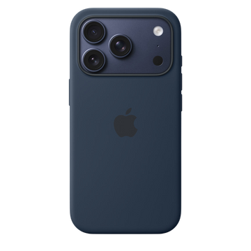 Apple MagSafe silicone case for iPhone, dark blue back with Apple logo and camera cutouts
