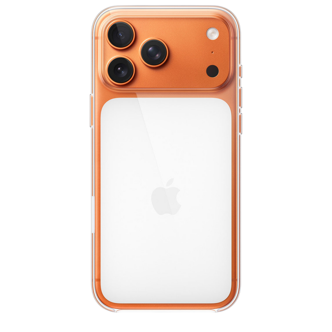 Apple iPhone 17 Pro Max clear MagSafe case, orange frame, camera cutouts