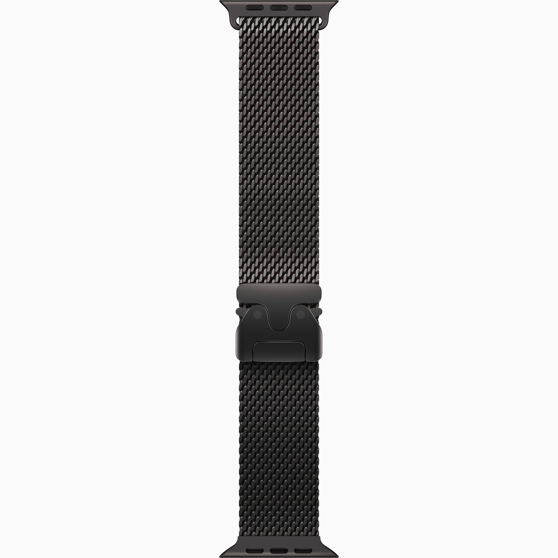 Black mesh Milanese loop watch band for Apple Watch, band end view