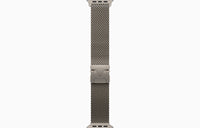 Milanese loop watch band with gray clasp and buckle detail, underside view