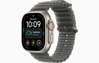Ultra 4 smartwatch with Ocean Band, dark case, translucent charcoal gray band.
