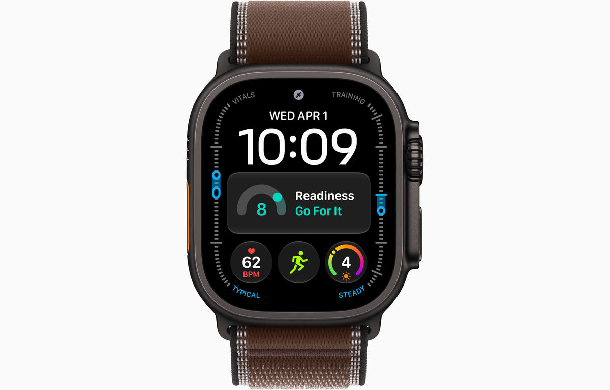 Apple Watch Ultra 4 smartwatch with dark brown Trail Loop band