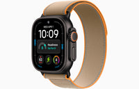 Apple Watch Ultra 4 smartwatch with sand Trail Loop band and orange trim