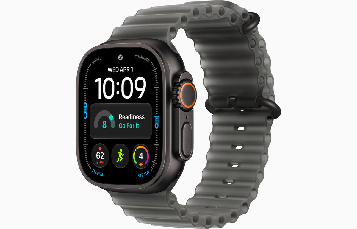 Smartwatch with black translucent ocean band and rugged black case