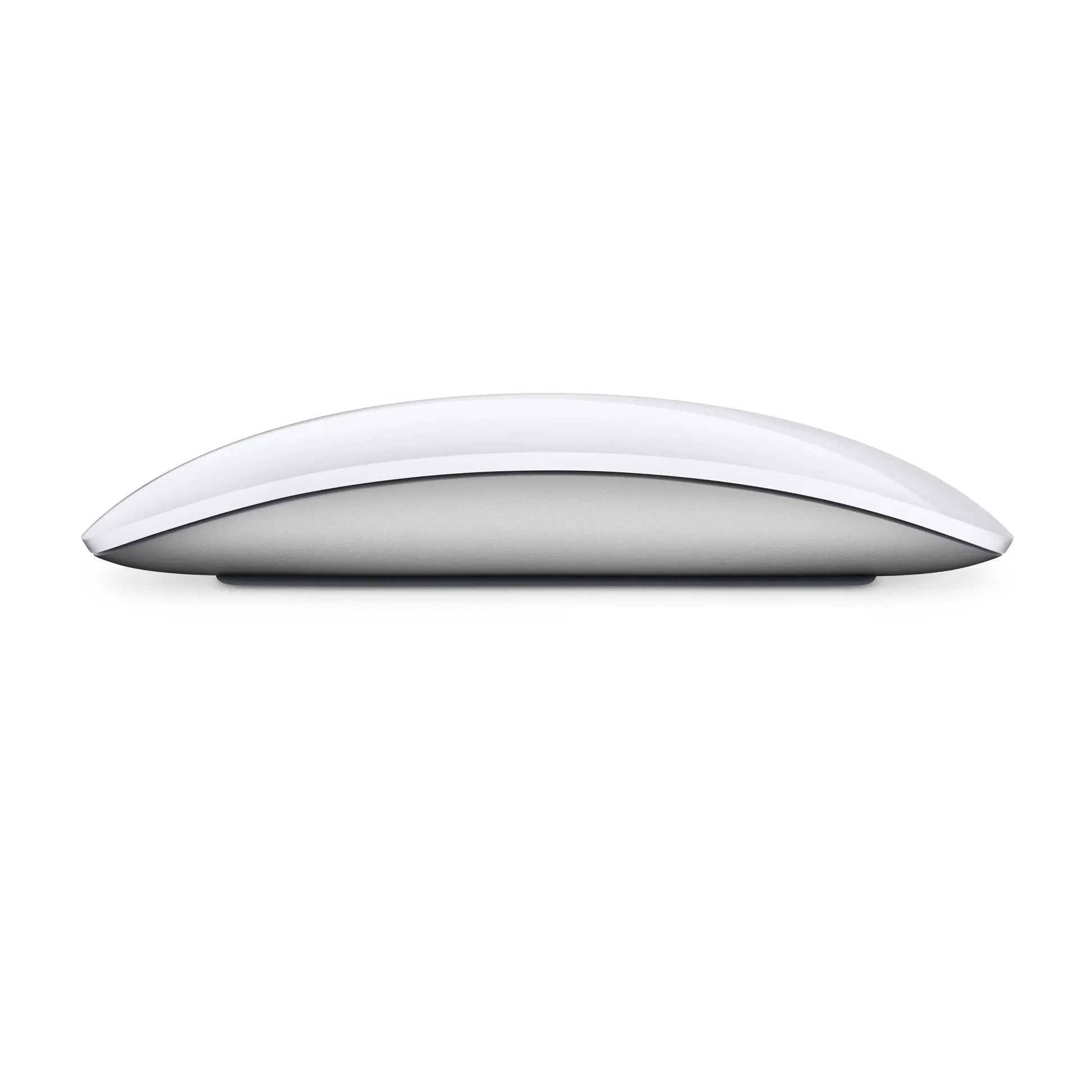 White contoured mouse viewed from the side with smooth low-profile shape