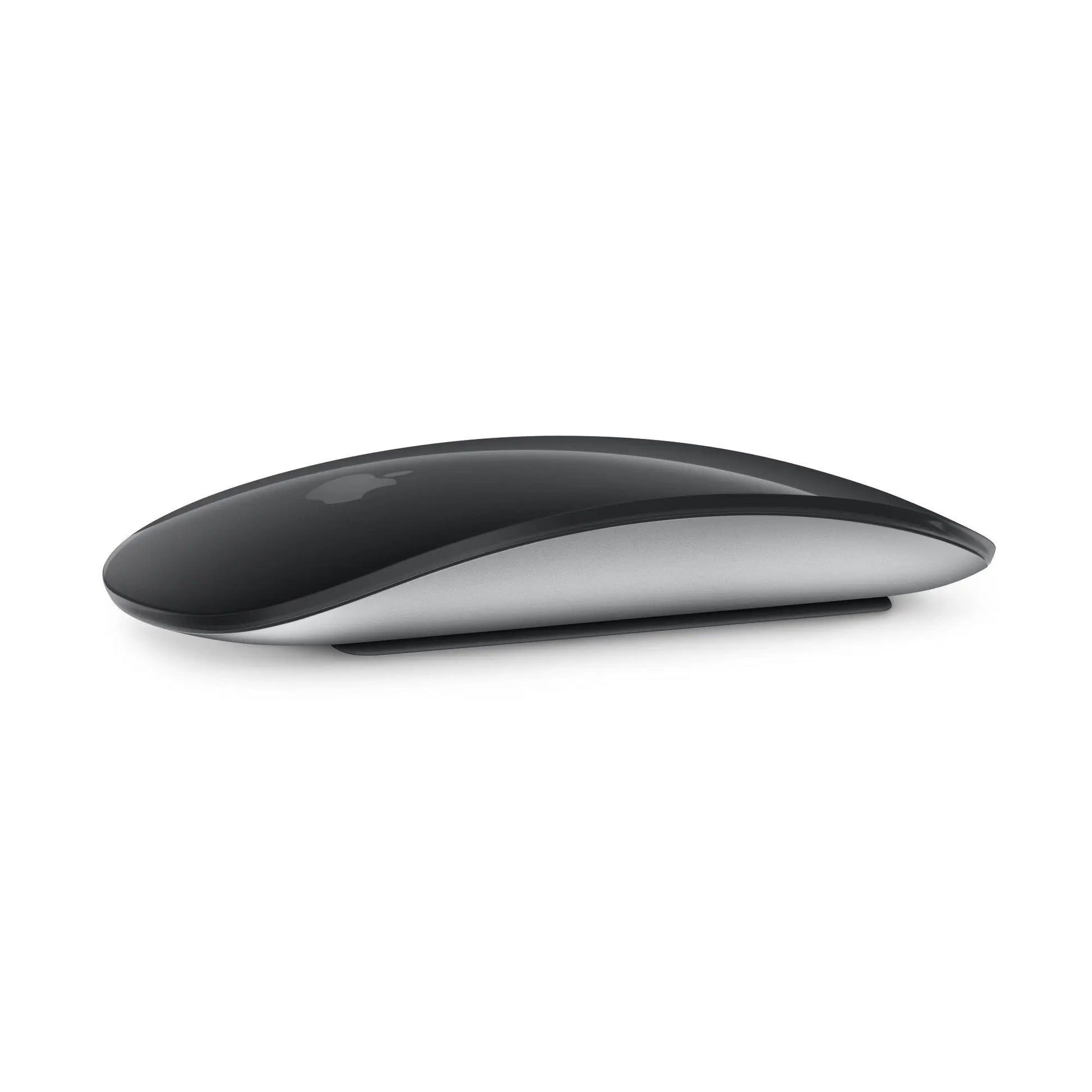 Black contoured mouse with curved top and smooth glossy surface
