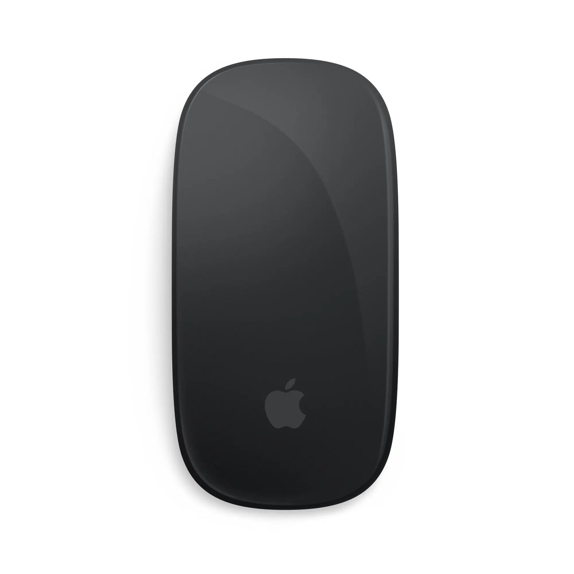 Black mouse back with centered Apple logo on the smooth shell