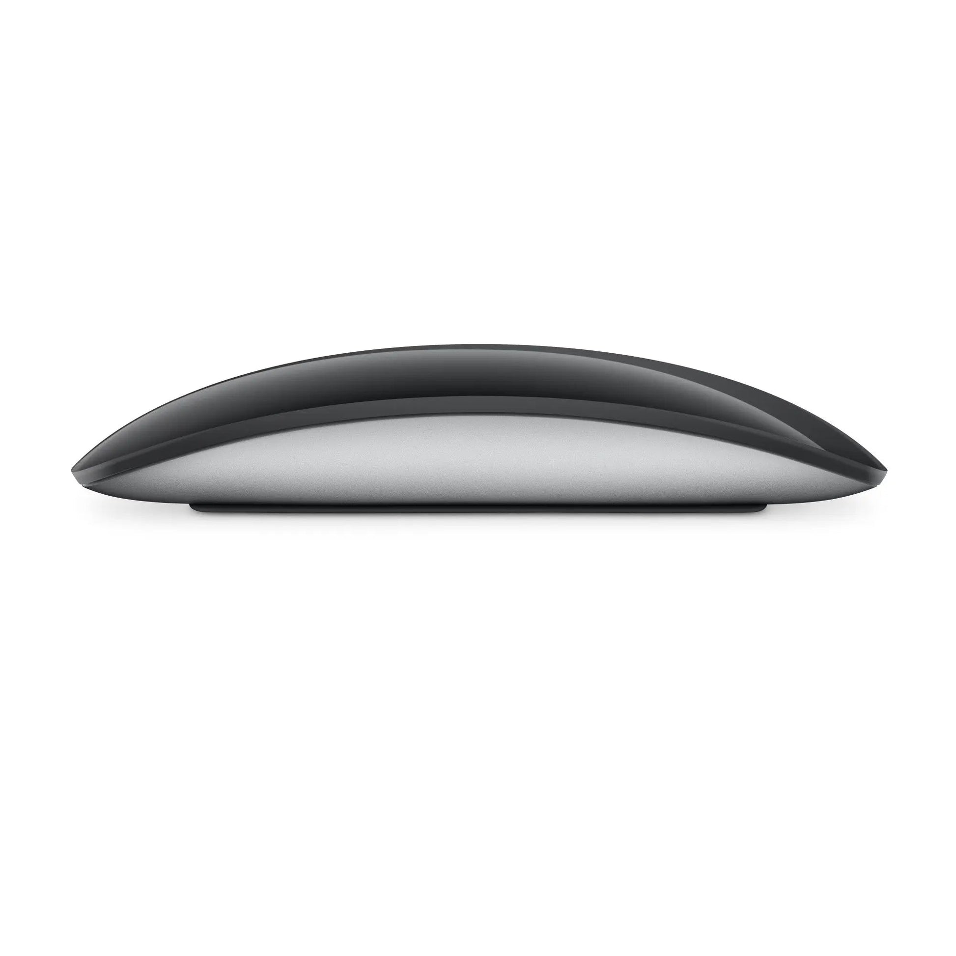Black contoured mouse viewed from the side with smooth low-profile shape