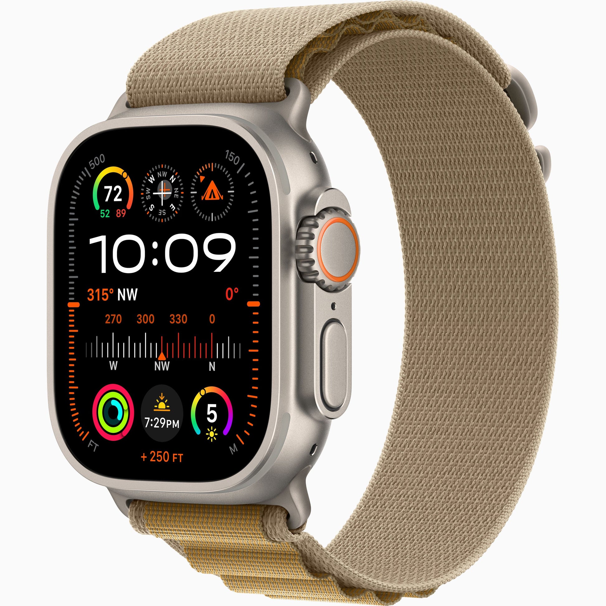 Apple Watch Ultra 2 2024 with natural case and beige woven fabric strap