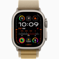 Apple Watch Ultra 2 2024 with natural case and light tan woven fabric band
