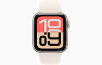 Apple Watch SE 3 starlight, front view with red watch face and white strap