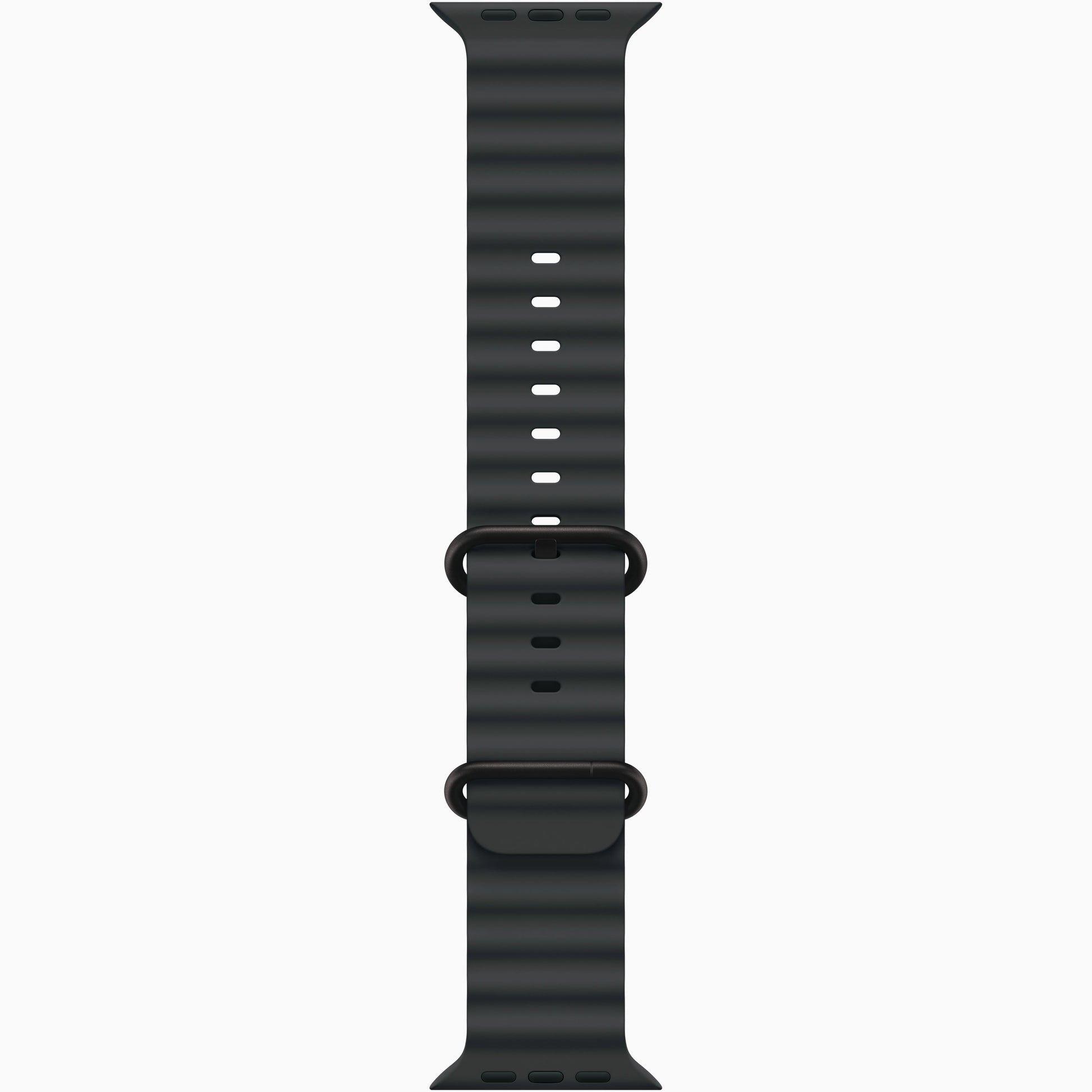 Apple Watch Ultra 3 with blue silicone band, underside view with holes