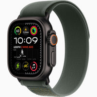 Apple Watch Ultra 2 2024 with dark case and dark green fabric strap