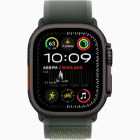 Apple Watch Ultra 2 2024 with dark case and olive-green fabric band