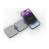 Gray 3-in-1 wireless charger: phone pad with fold-out charging panels