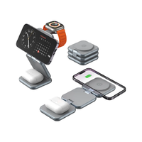 Gray 3-in-1 foldable wireless charger set: watch stand, stacking pads, phone charging