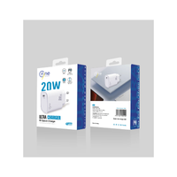 White 20W PD quick charger wall adapter on product box, two-prong plug