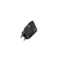 20W fast wall charger adapter, black with USB port and two-pin plug