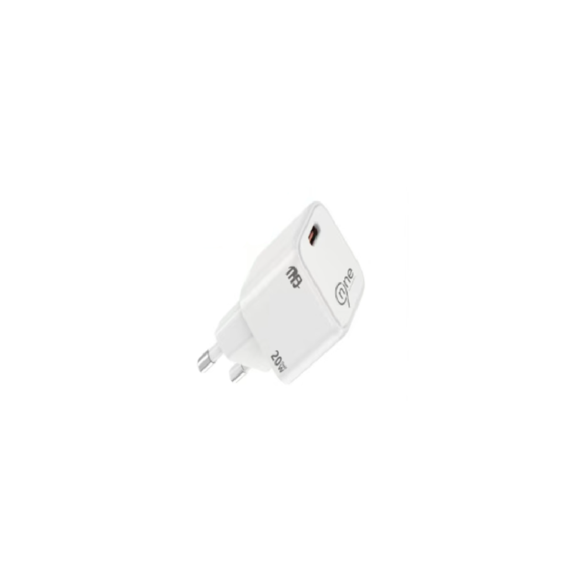20W fast wall charger adapter, white with USB port and two-pin plug