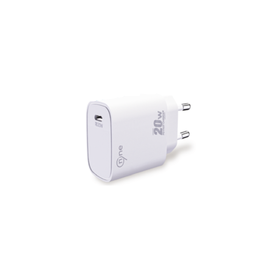White 20W PD quick charger with two-prong plug, compact wall adapter