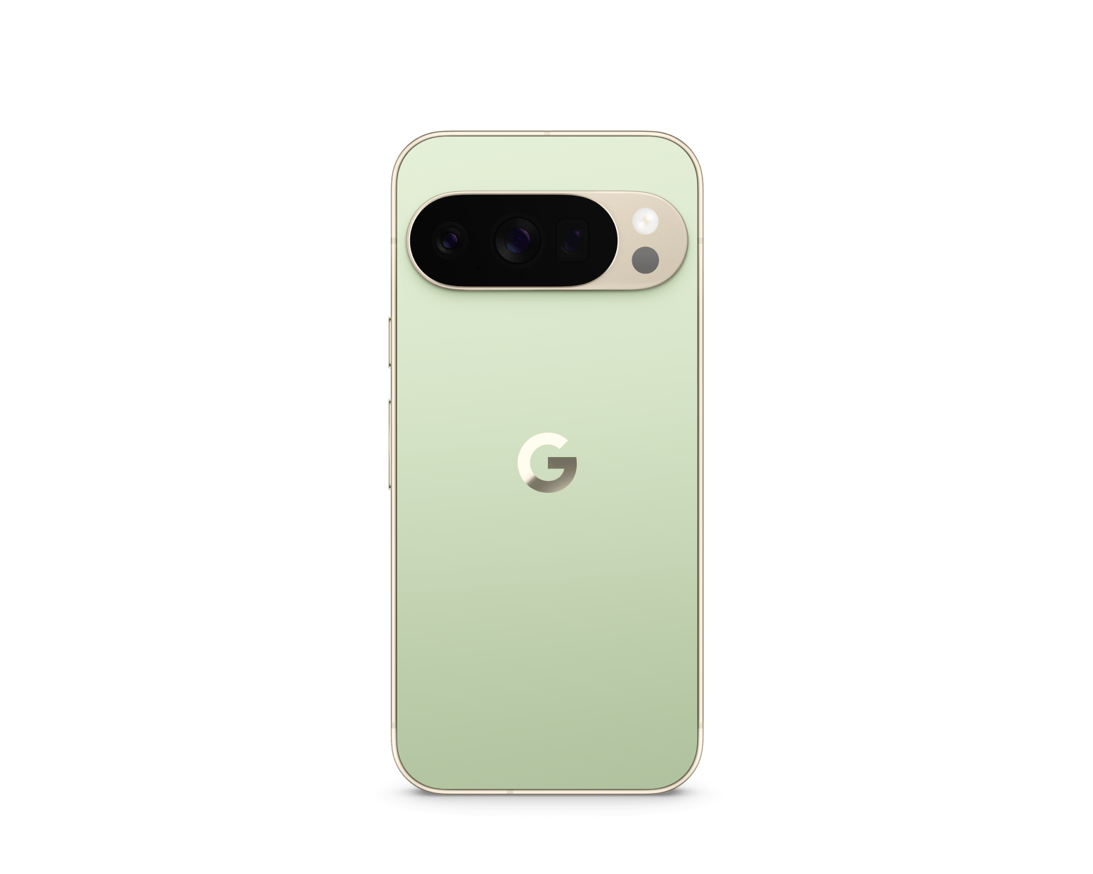 Google Pixel 10 Pro smartphone with light green back and triple-camera bar