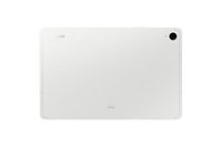Tab S9 FE rear view in silver with camera and AKG speaker marks