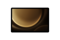 Tab S9 FE front view in silver with warm golden screen wallpaper