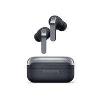 Samsung in-ear wireless earbuds with charging case, black, open view