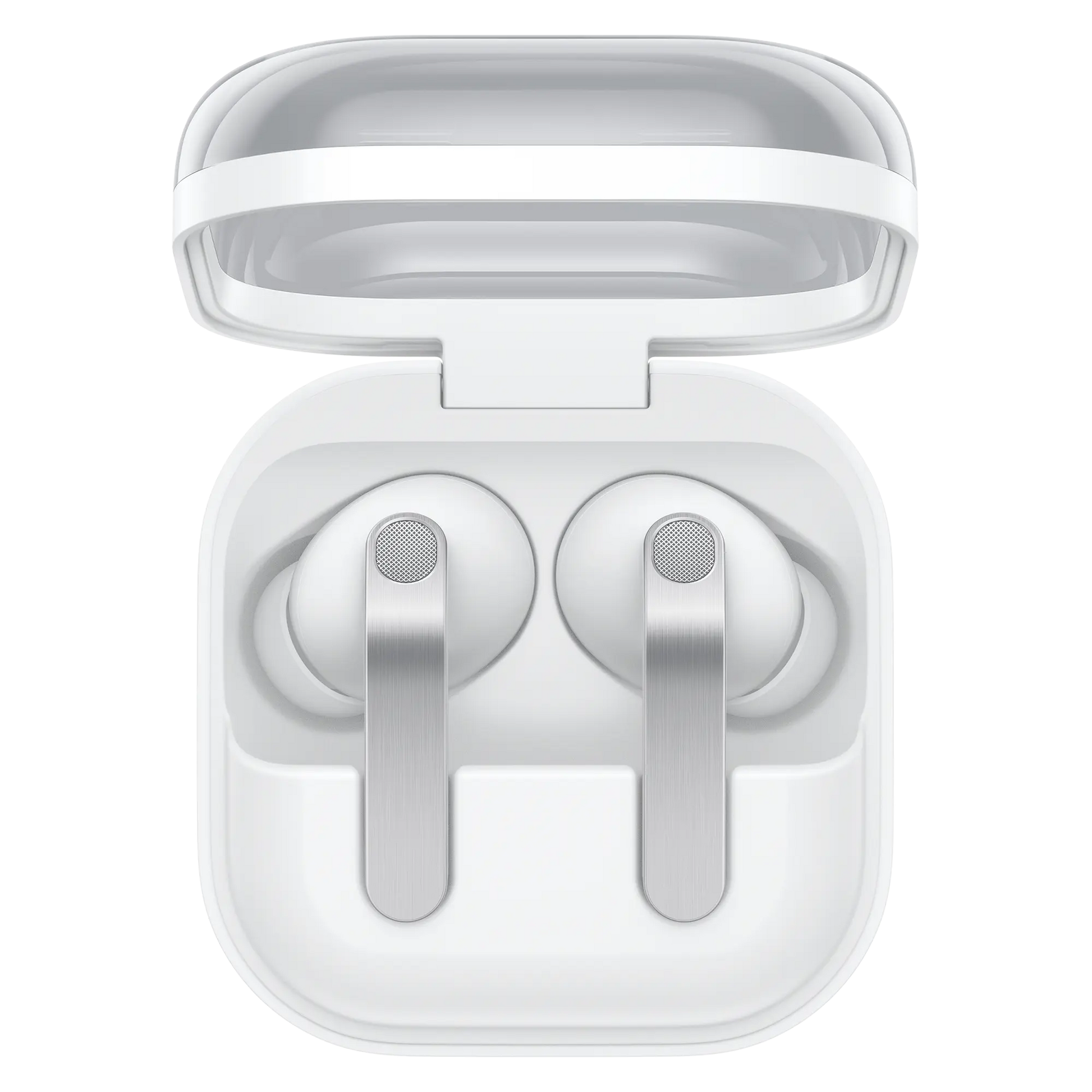 Samsung Galaxy Buds 4 Pro wireless earbuds in open white charging case