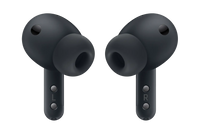Samsung in-ear wireless earbuds, black, ear tips and stems close-up
