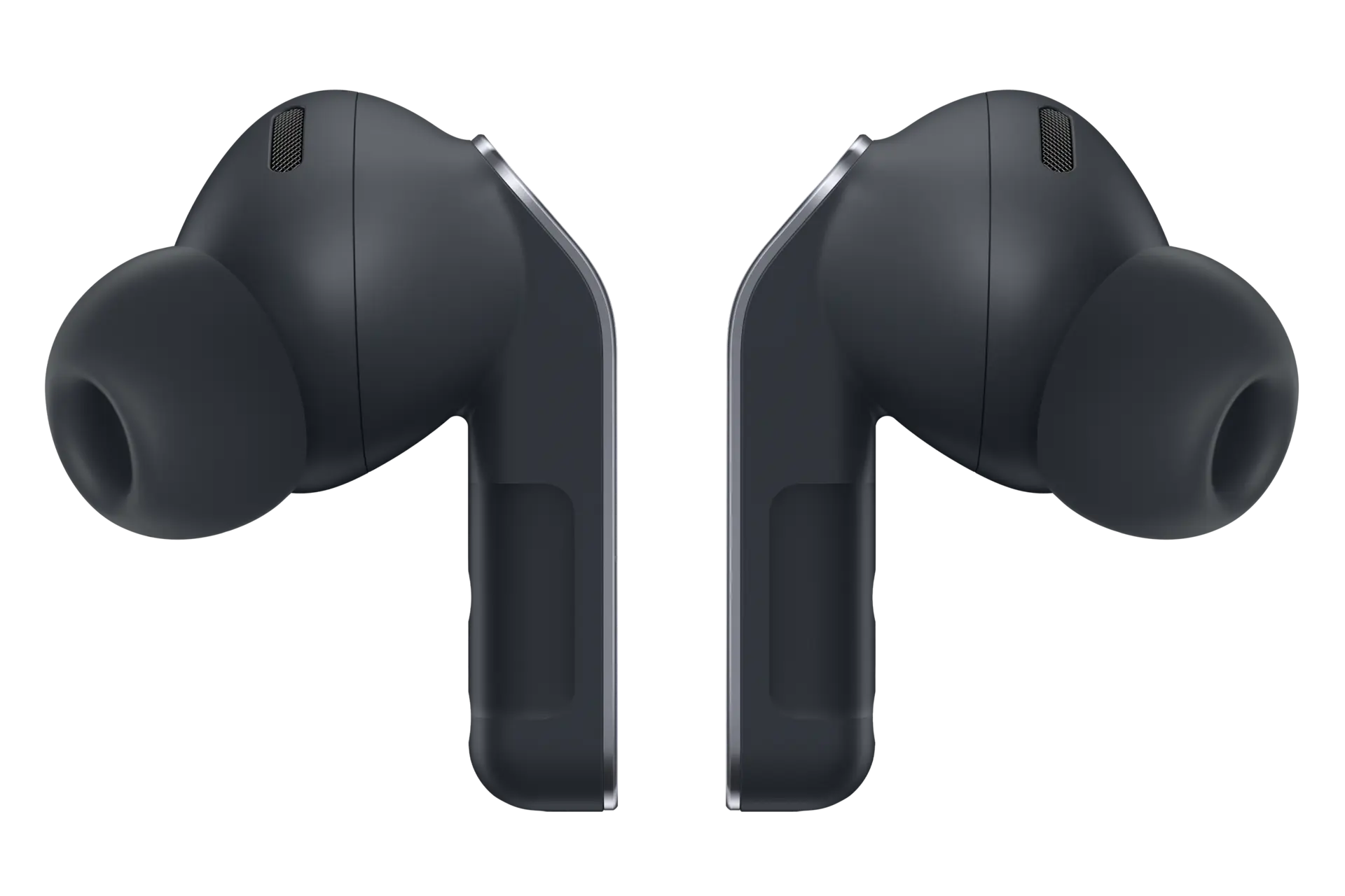 Samsung in-ear wireless earbuds, black, side view with touch controls